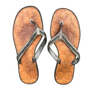 Coach Laurel Leather Flip‎ Flop Sandals Size 7 Metallic Bronze